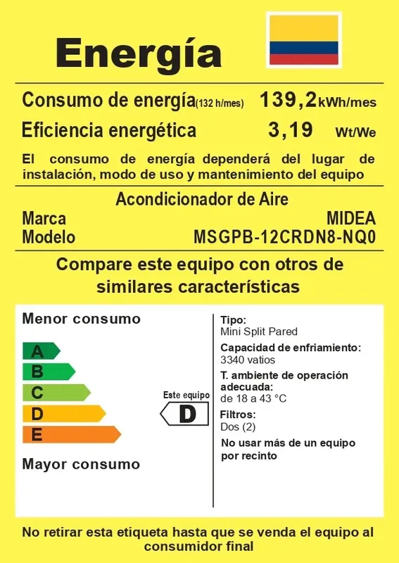 Aire Acondicionado Midea Minisplit 12.000 BTU 220V Inverter R-32 Ecomaster - Imagen 3