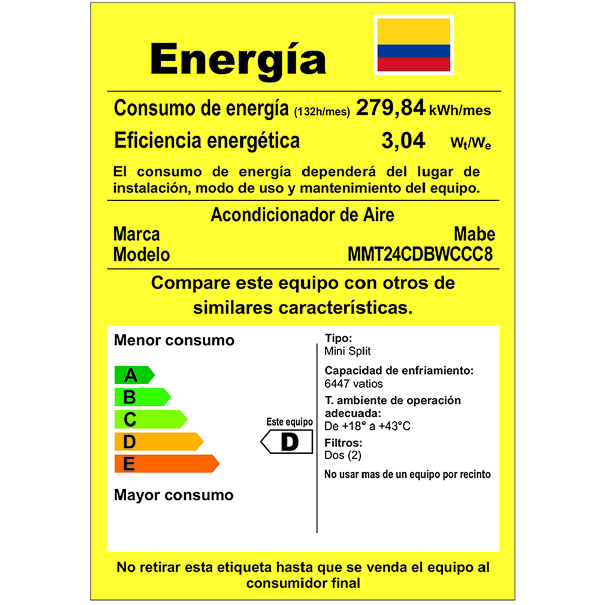 Aire Acondicionado Mabe Minisplit 24.000 BTU 220V Convencional (On-Off) - Imagen 4
