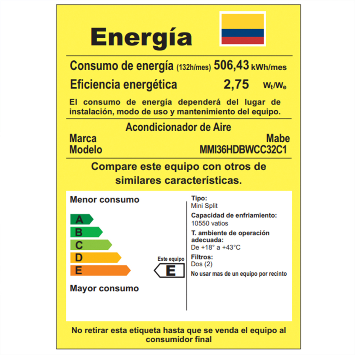 Aire Acondicionado Mabe Minisplit 36.000 BTU 220V Inverter - Imagen 5
