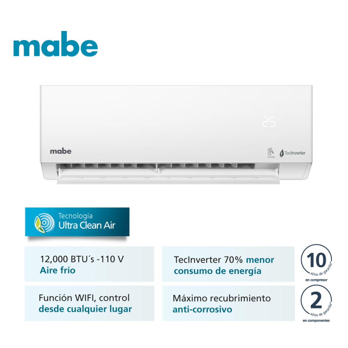 Aire Acondicionado Mabe Minisplit 12.000 BTU 110V Inverter - Imagen 3
