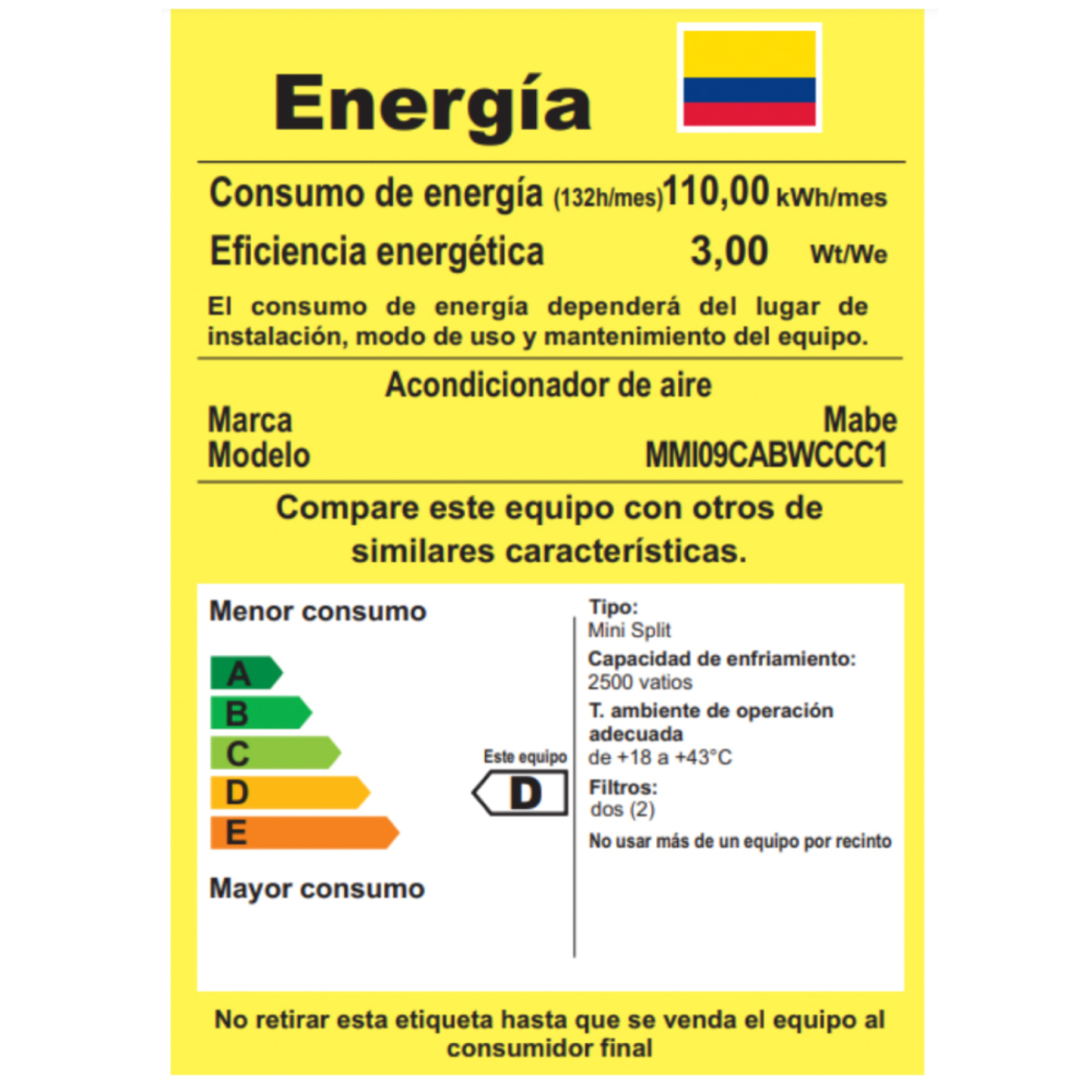 Aire Acondicionado Mabe Minisplit 9.000 BTU 110V Inverter - Imagen 5