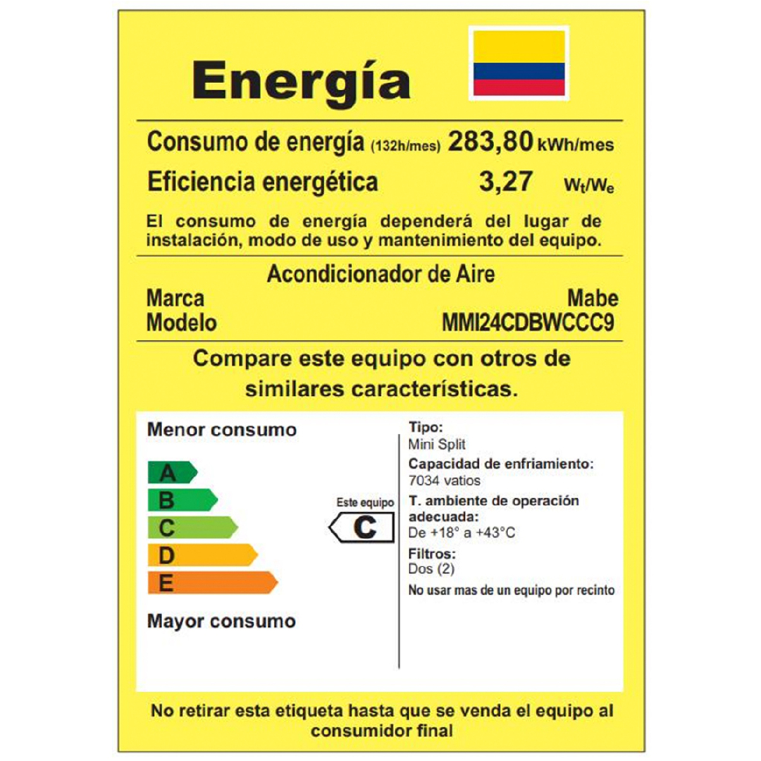 Etiqueta-MMI24CDBWCCC9-Aire-Acondicionado-Mabe-Minisplit-24.000-BTU-220V-Inverter