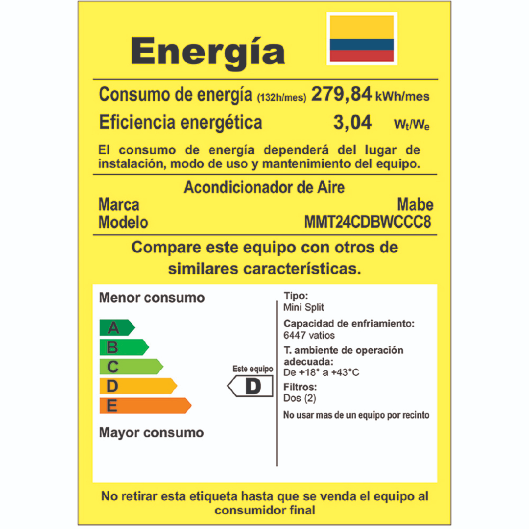 Etiqueta-MMT24CDBWCCC8-Aire-Acondicionado-Mabe-Minisplit-24.000-BTU-220V-Convencional-On-Off