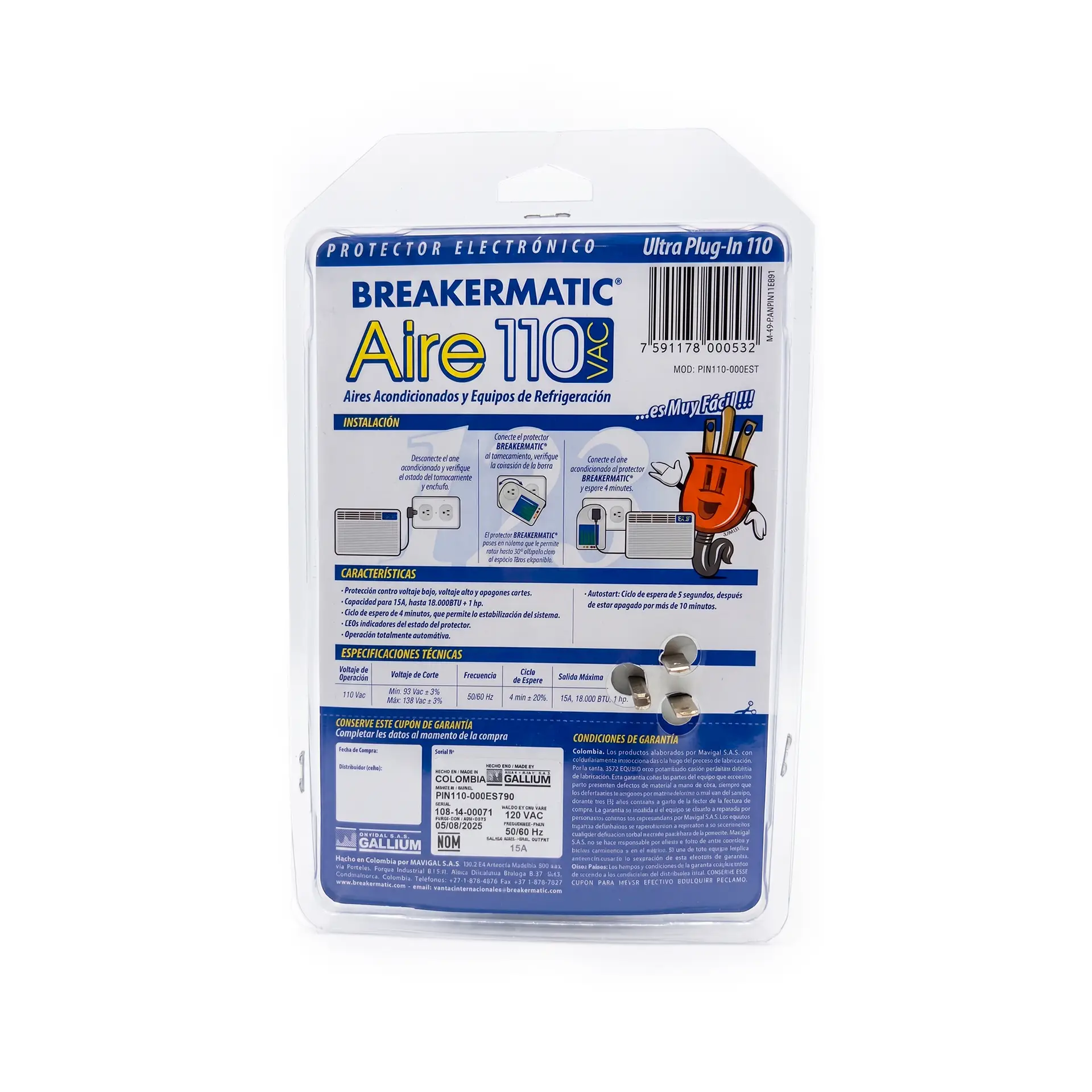 Protector Voltaje Aa 110V-12000Btu Enchufable Breakermatic - Imagen 2